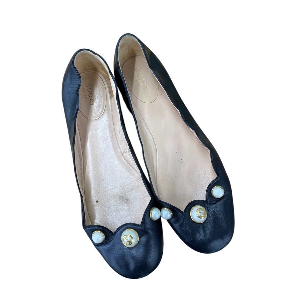 Gucci Black pearl logo Leather Classic Flats size 40